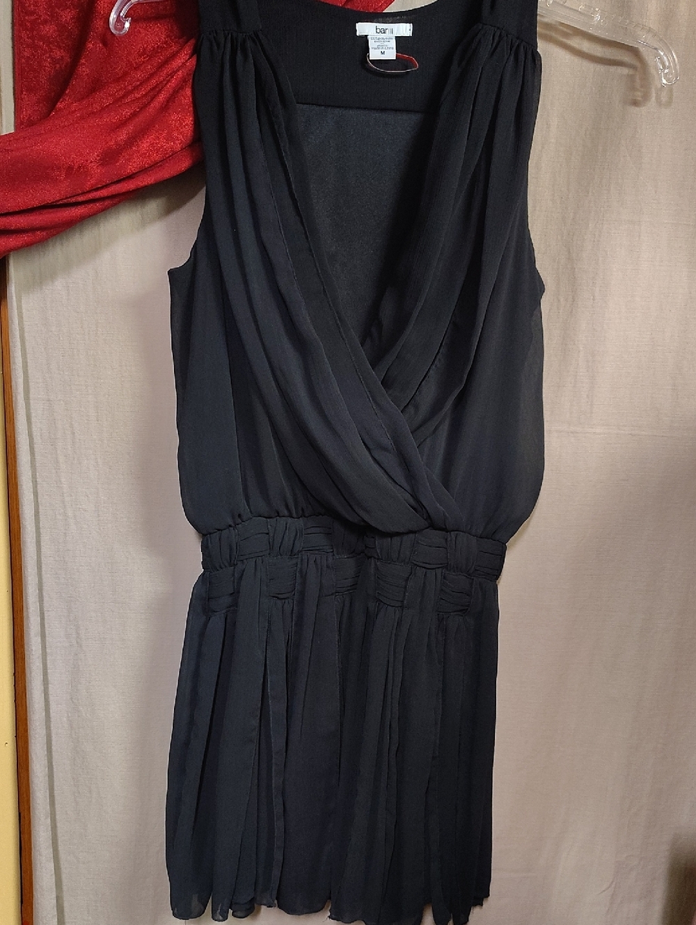 Bari Jay Black Draped V-Neck Mini Dress